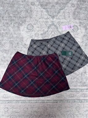 wild fable Plaid Mini Skirts in Burgundy & Gray - Twin Set